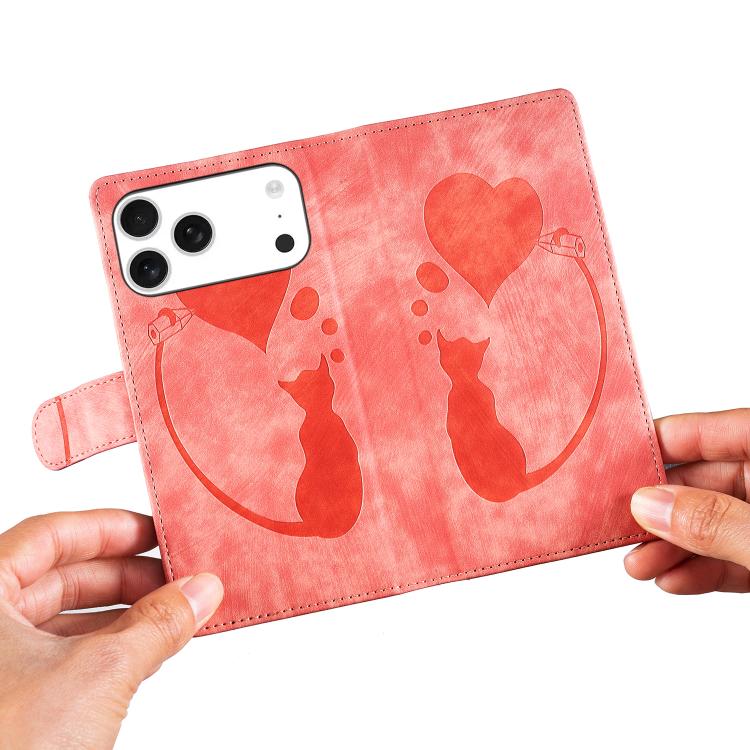Capa de telemóvel em pele com relevo de caneta, coração e gato, para iPhone 17 Pro Max, para iPhone 17 Pro, para iPhone 17, para iPhone Air, para iPhone 15 Pro Max, para iPhone 15 Pro, para iPhone 15 Plus, para iPhone 15
