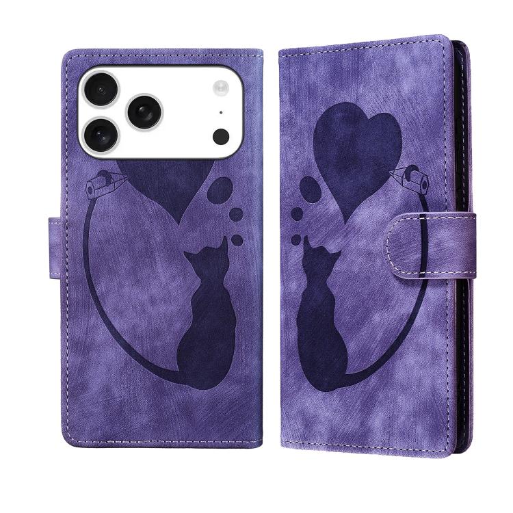 Capa de telemóvel em pele com relevo de caneta, coração e gato, para iPhone 17 Pro Max, para iPhone 17 Pro, para iPhone 17, para iPhone Air, para iPhone 15 Pro Max, para iPhone 15 Pro, para iPhone 15 Plus, para iPhone 15