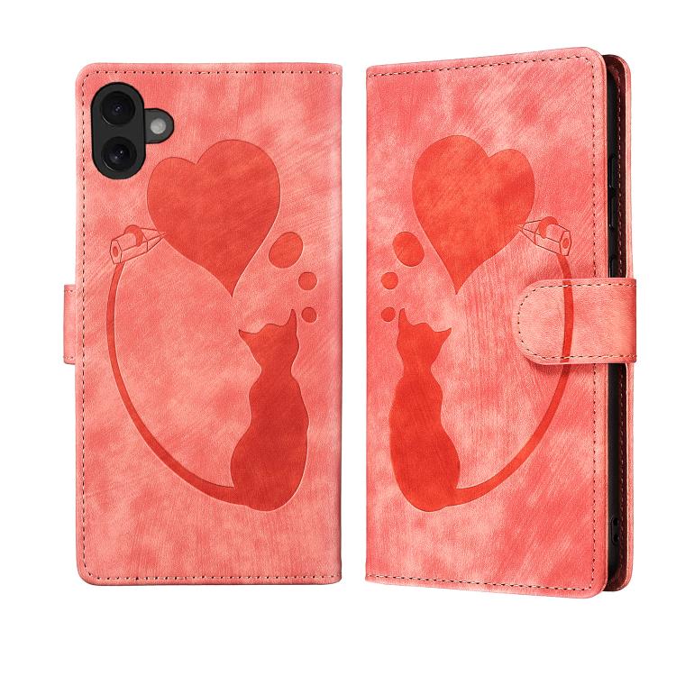 Capa de telemóvel em pele com relevo de caneta, coração e gato, para iPhone 17 Pro Max, para iPhone 17 Pro, para iPhone 17, para iPhone Air, para iPhone 15 Pro Max, para iPhone 15 Pro, para iPhone 15 Plus, para iPhone 15