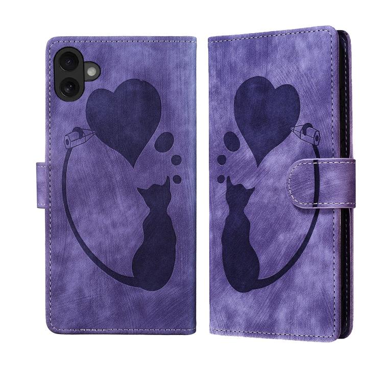 Capa de telemóvel em pele com relevo de caneta, coração e gato, para iPhone 17 Pro Max, para iPhone 17 Pro, para iPhone 17, para iPhone Air, para iPhone 15 Pro Max, para iPhone 15 Pro, para iPhone 15 Plus, para iPhone 15