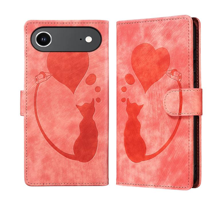 Capa de telemóvel em pele com relevo de caneta, coração e gato, para iPhone 17 Pro Max, para iPhone 17 Pro, para iPhone 17, para iPhone Air, para iPhone 15 Pro Max, para iPhone 15 Pro, para iPhone 15 Plus, para iPhone 15