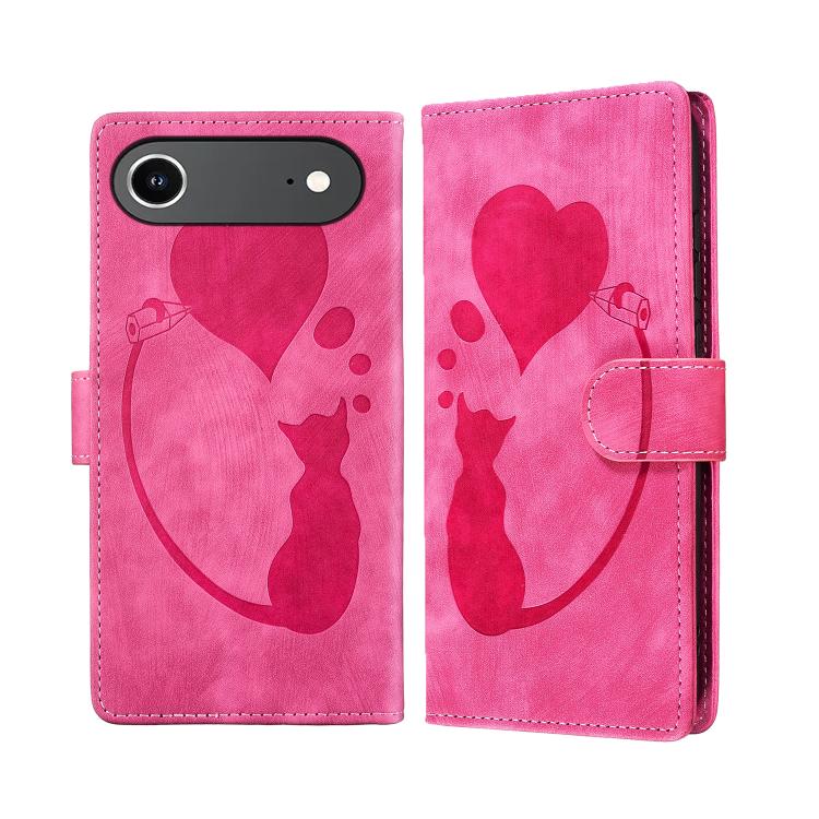 Capa de telemóvel em pele com relevo de caneta, coração e gato, para iPhone 17 Pro Max, para iPhone 17 Pro, para iPhone 17, para iPhone Air, para iPhone 15 Pro Max, para iPhone 15 Pro, para iPhone 15 Plus, para iPhone 15