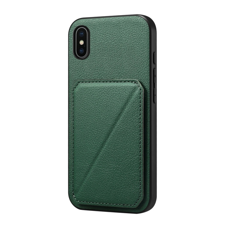 Capa de telemóvel com suporte para dois cartões em textura de bezerro D04, para iPhone 11, para iPhone 11 Pro, para iPhone X / XS, para iPhone XR, para iPhone XS Max, para iPhone 7 Plus / 8 Plus