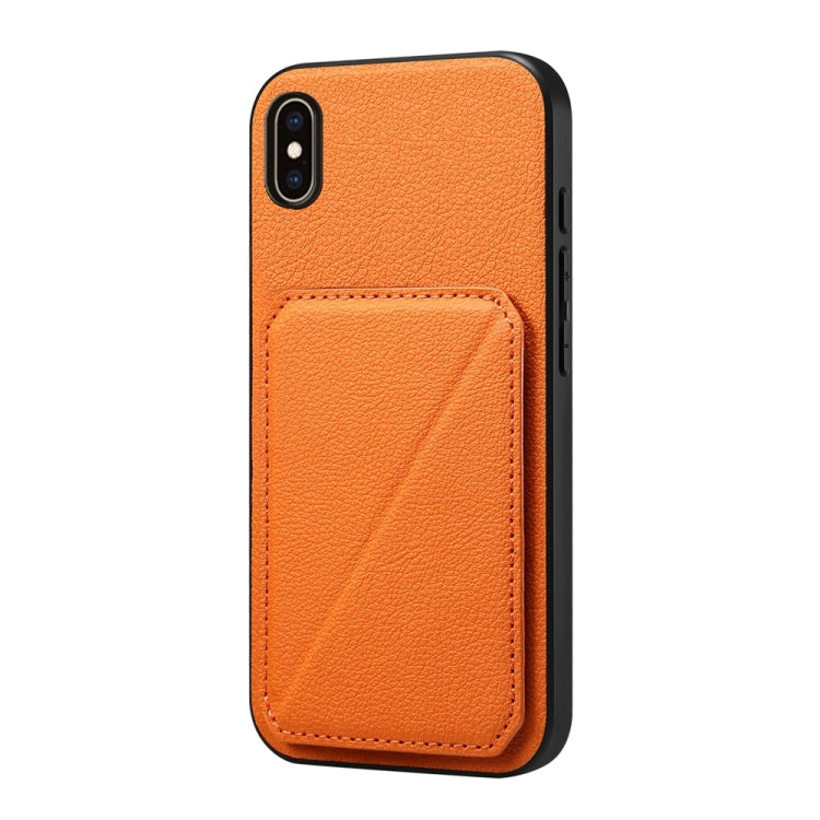 Capa de telemóvel com suporte para dois cartões em textura de bezerro D04, para iPhone 11, para iPhone 11 Pro, para iPhone X / XS, para iPhone XR, para iPhone XS Max, para iPhone 7 Plus / 8 Plus