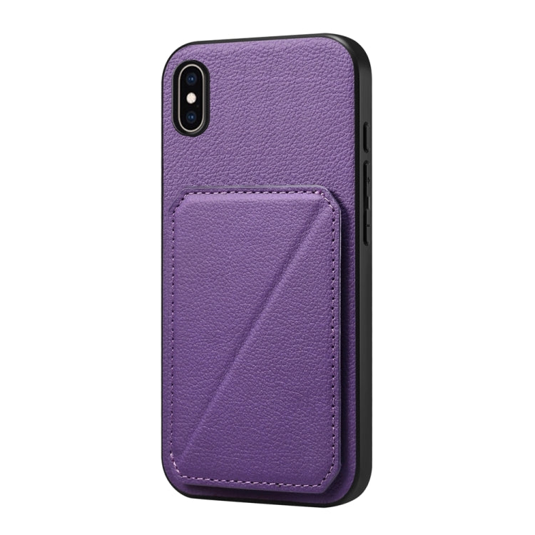 Capa de telemóvel com suporte para dois cartões em textura de bezerro D04, para iPhone 11, para iPhone 11 Pro, para iPhone X / XS, para iPhone XR, para iPhone XS Max, para iPhone 7 Plus / 8 Plus