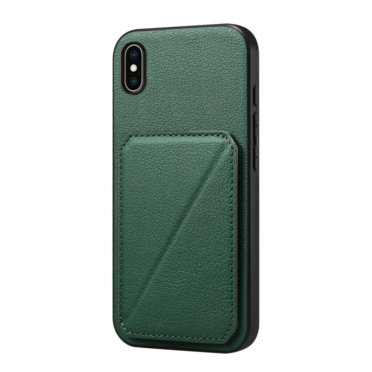Capa de telemóvel com suporte para dois cartões em textura de bezerro D04, para iPhone 11, para iPhone 11 Pro, para iPhone X / XS, para iPhone XR, para iPhone XS Max, para iPhone 7 Plus / 8 Plus