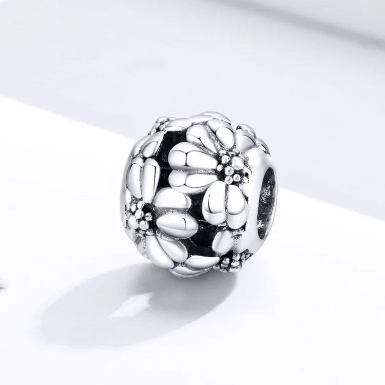 Contas Margarida Simples em Prata Esterlina S925 Acessórios para Pulseira e Colar DIY