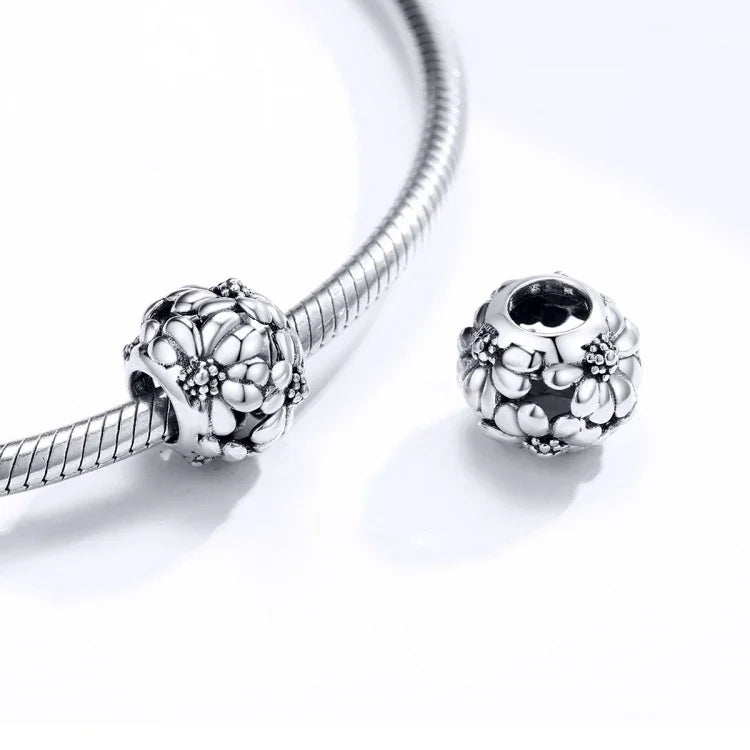 Contas Margarida Simples em Prata Esterlina S925 Acessórios para Pulseira e Colar DIY