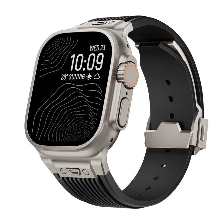 Vertical Texture Titanium Buckle Elastic Silicone Watch Band, For Apple Watch Series 10 46mm, For Apple Watch Series 10 42mm, For Apple Watch SE 2023 44mm, For Apple Watch Ultra 2 49mm, For Apple Watch Series 9 45mm, For Apple Watch Ultra 49mm         ...