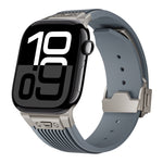 Vertical Texture Titanium Buckle Elastic Silicone Watch Band, For Apple Watch Series 10 46mm, For Apple Watch Series 10 42mm, For Apple Watch SE 2023 44mm, For Apple Watch Ultra 2 49mm, For Apple Watch Series 9 45mm, For Apple Watch Ultra 49mm         ...