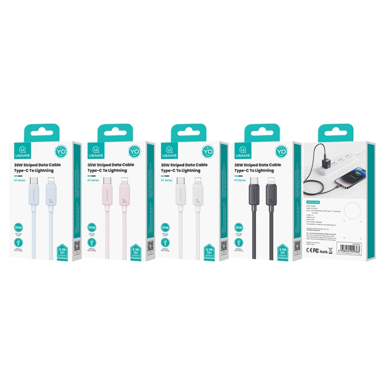 USAMS US-SJ697 Cabo de Dados de Carregamento Rápido 30W USB-C / Type-C para 8 Pinos Listrado, 1m, 2m, 3m