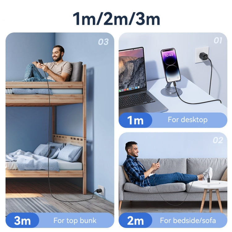 USAMS US-SJ697 Cabo de Dados de Carregamento Rápido 30W USB-C / Type-C para 8 Pinos Listrado, 1m, 2m, 3m