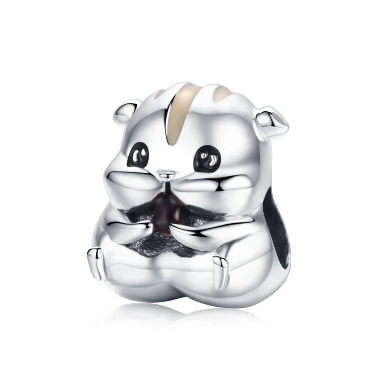 Contas Pequeno Hamster em Prata Esterlina S925 Acessórios para Pulseira e Colar DIY