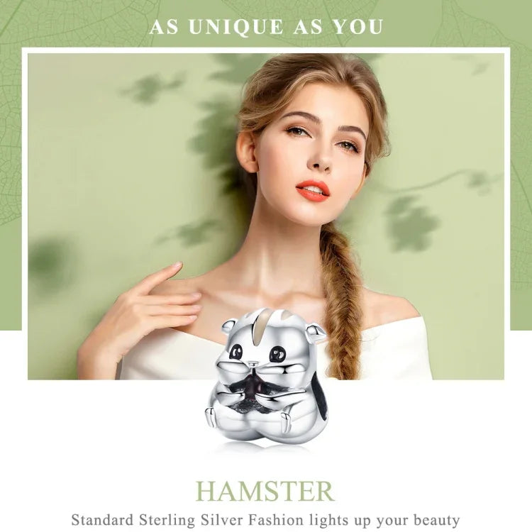 Contas Pequeno Hamster em Prata Esterlina S925 Acessórios para Pulseira e Colar DIY