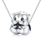 Contas Pequeno Hamster em Prata Esterlina S925 Acessórios para Pulseira e Colar DIY