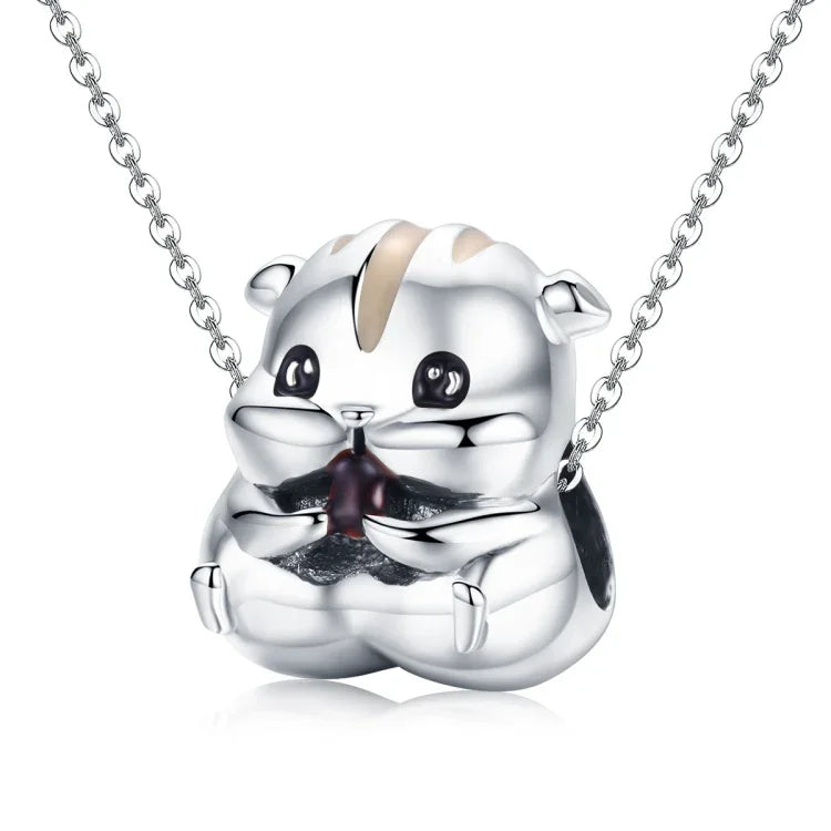 Contas Pequeno Hamster em Prata Esterlina S925 Acessórios para Pulseira e Colar DIY