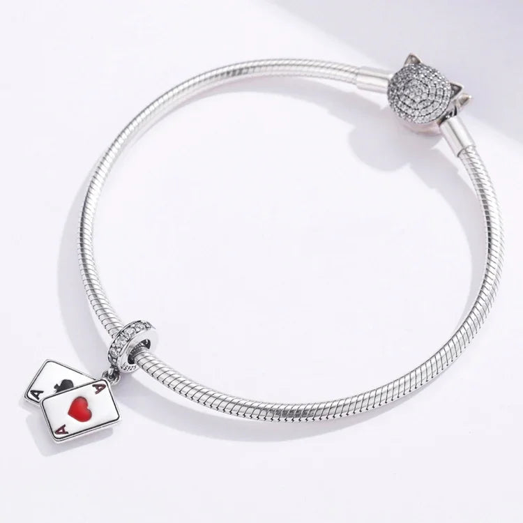 Pendente A Coração Vermelho em Prata Esterlina S925 Acessórios para Pulseira e Colar DIY