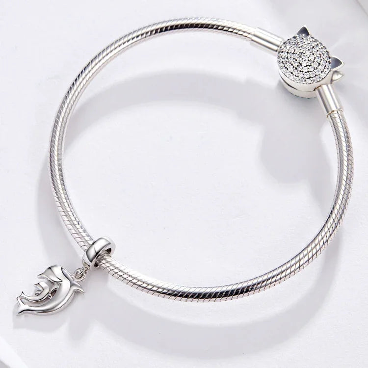 Pendente Golfinho em Prata Esterlina S925 Acessórios para Pulseira e Colar DIY