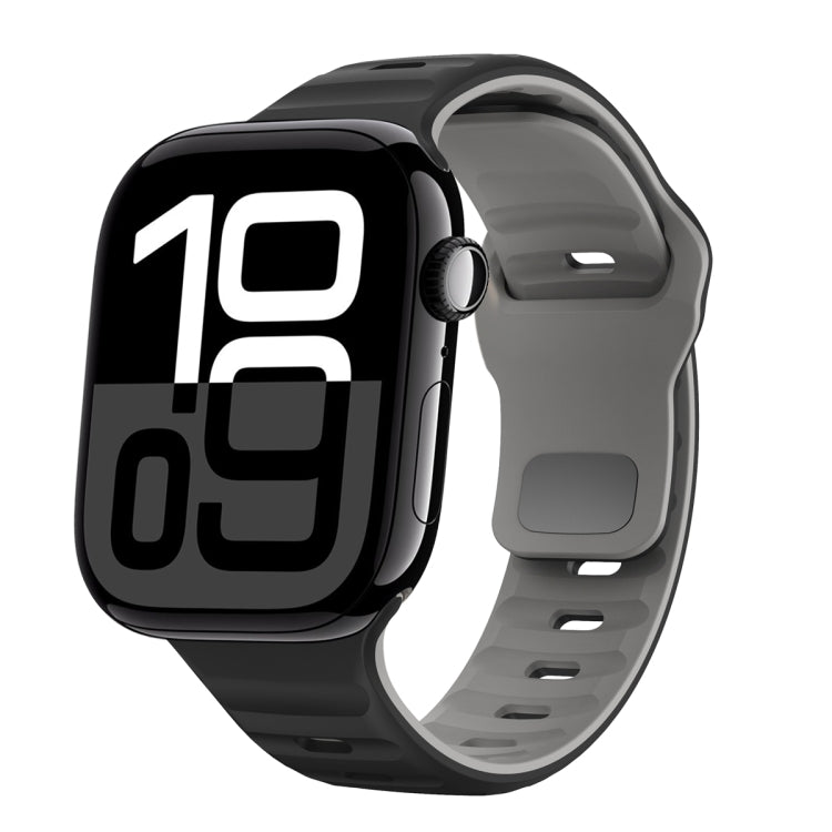 Correia de relógio em silicone com fivela invertida e textura ondulada, para Apple Watch Series 10 46mm, para Apple Watch Series 10 42mm, para Apple Watch SE 2023 44mm, para Apple Watch SE 2023 40mm