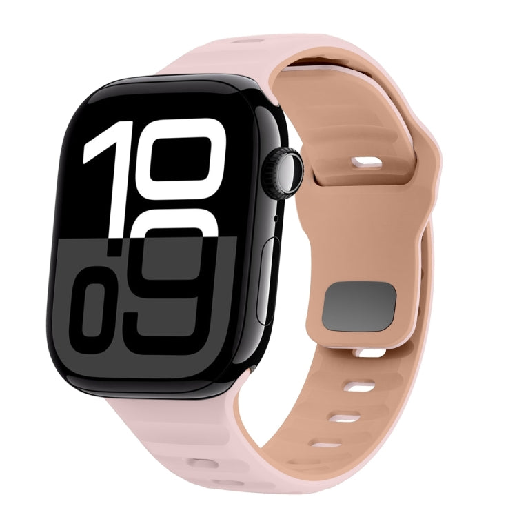 Correia de relógio em silicone com fivela invertida e textura ondulada, para Apple Watch Series 10 46mm, para Apple Watch Series 10 42mm, para Apple Watch SE 2023 44mm, para Apple Watch SE 2023 40mm