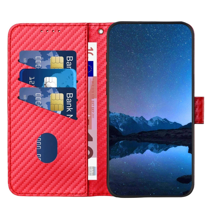 Capa de telemóvel em pele com fivela de fibra de carbono YX0070 com cordão, para iPhone 17e / 16e, para iPhone 17 Pro Max, para iPhone 17 Pro, para iPhone 17, para iPhone Air, para iPhone 16 Pro Max