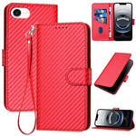 Capa de telemóvel em pele com fivela de fibra de carbono YX0070 com cordão, para iPhone 17e / 16e, para iPhone 17 Pro Max, para iPhone 17 Pro, para iPhone 17, para iPhone Air, para iPhone 16 Pro Max