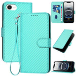Capa de telemóvel em pele com fivela de fibra de carbono YX0070 com cordão, para iPhone 17e / 16e, para iPhone 17 Pro Max, para iPhone 17 Pro, para iPhone 17, para iPhone Air, para iPhone 16 Pro Max