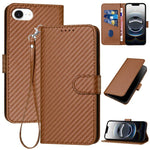 Capa de telemóvel em pele com fivela de fibra de carbono YX0070 com cordão, para iPhone 17e / 16e, para iPhone 17 Pro Max, para iPhone 17 Pro, para iPhone 17, para iPhone Air, para iPhone 16 Pro Max