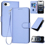 Capa de telemóvel em pele com fivela de fibra de carbono YX0070 com cordão, para iPhone 17e / 16e, para iPhone 17 Pro Max, para iPhone 17 Pro, para iPhone 17, para iPhone Air, para iPhone 16 Pro Max