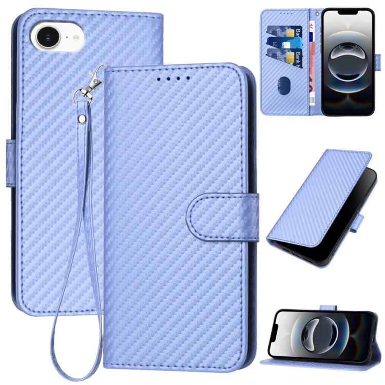 Capa de telemóvel em pele com fivela de fibra de carbono YX0070 com cordão, para iPhone 17e / 16e, para iPhone 17 Pro Max, para iPhone 17 Pro, para iPhone 17, para iPhone Air, para iPhone 16 Pro Max
