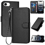 Capa de telemóvel em pele com fivela de fibra de carbono YX0070 com cordão, para iPhone 17e / 16e, para iPhone 17 Pro Max, para iPhone 17 Pro, para iPhone 17, para iPhone Air, para iPhone 16 Pro Max
