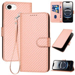 Capa de telemóvel em pele com fivela de fibra de carbono YX0070 com cordão, para iPhone 17e / 16e, para iPhone 17 Pro Max, para iPhone 17 Pro, para iPhone 17, para iPhone Air, para iPhone 16 Pro Max