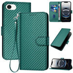 Capa de telemóvel em pele com fivela de fibra de carbono YX0070 com cordão, para iPhone 17e / 16e, para iPhone 17 Pro Max, para iPhone 17 Pro, para iPhone 17, para iPhone Air, para iPhone 16 Pro Max
