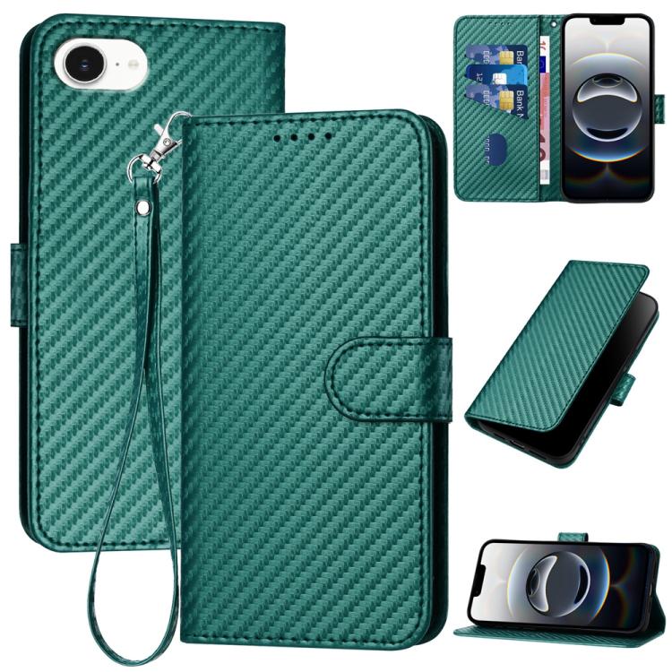 Capa de telemóvel em pele com fivela de fibra de carbono YX0070 com cordão, para iPhone 17e / 16e, para iPhone 17 Pro Max, para iPhone 17 Pro, para iPhone 17, para iPhone Air, para iPhone 16 Pro Max