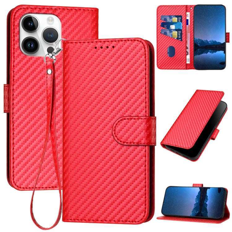 Capa de Telemóvel em Pele com Fibra de Carbono e Fivela YX0070 com Cordão, Para iPhone 16 Pro, Para iPhone 16 Plus, Para iPhone 16, Para iPhone 15 Pro Max, Para iPhone 15 Pro, Para iPhone 15 Plus