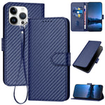 Capa de Telemóvel em Pele com Fibra de Carbono e Fivela YX0070 com Cordão, Para iPhone 16 Pro, Para iPhone 16 Plus, Para iPhone 16, Para iPhone 15 Pro Max, Para iPhone 15 Pro, Para iPhone 15 Plus
