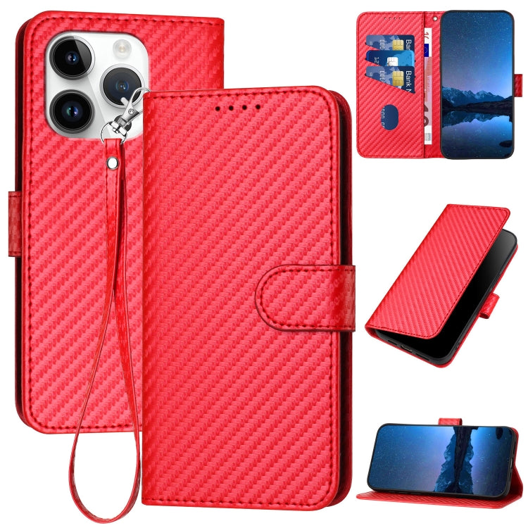 Capa de Telemóvel em Pele com Fibra de Carbono e Fivela YX0070 com Cordão, Para iPhone 16 Pro, Para iPhone 16 Plus, Para iPhone 16, Para iPhone 15 Pro Max, Para iPhone 15 Pro, Para iPhone 15 Plus