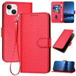 Capa de Telemóvel em Pele com Fibra de Carbono e Fivela YX0070 com Cordão, Para iPhone 16 Pro, Para iPhone 16 Plus, Para iPhone 16, Para iPhone 15 Pro Max, Para iPhone 15 Pro, Para iPhone 15 Plus