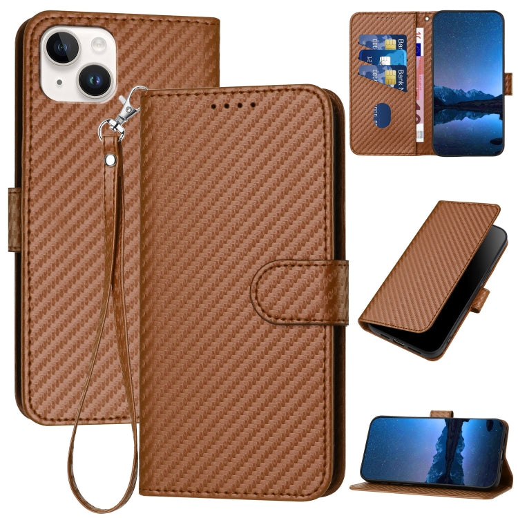 Capa de Telemóvel em Pele com Fibra de Carbono e Fivela YX0070 com Cordão, Para iPhone 16 Pro, Para iPhone 16 Plus, Para iPhone 16, Para iPhone 15 Pro Max, Para iPhone 15 Pro, Para iPhone 15 Plus