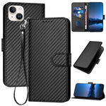 Capa de Telemóvel em Pele com Fibra de Carbono e Fivela YX0070 com Cordão, Para iPhone 16 Pro, Para iPhone 16 Plus, Para iPhone 16, Para iPhone 15 Pro Max, Para iPhone 15 Pro, Para iPhone 15 Plus