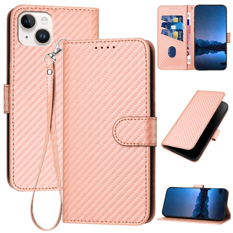 Capa de Telemóvel em Pele com Fibra de Carbono e Fivela YX0070 com Cordão, Para iPhone 16 Pro, Para iPhone 16 Plus, Para iPhone 16, Para iPhone 15 Pro Max, Para iPhone 15 Pro, Para iPhone 15 Plus