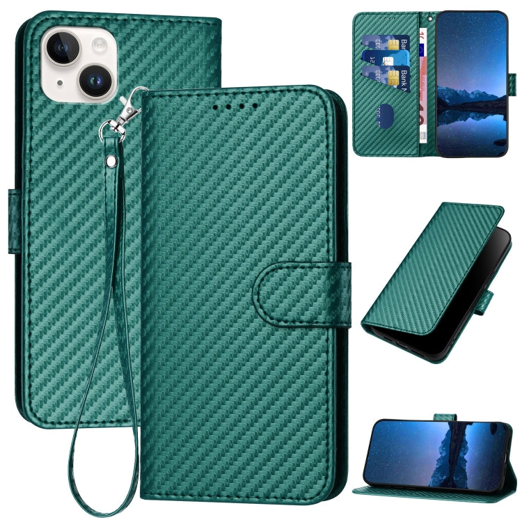 Capa de Telemóvel em Pele com Fibra de Carbono e Fivela YX0070 com Cordão, Para iPhone 16 Pro, Para iPhone 16 Plus, Para iPhone 16, Para iPhone 15 Pro Max, Para iPhone 15 Pro, Para iPhone 15 Plus