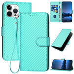 Capa de telemóvel em pele com fivela de fibra de carbono e cordão, Para iPhone 13 Pro Max, Para iPhone 13 Pro, Para iPhone 13, Para iPhone 13 mini, Para iPhone 12 / 12 Pro, Para iPhone 12 Pro Max