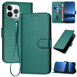 Capa de telemóvel em pele com fivela de fibra de carbono e cordão, Para iPhone 13 Pro Max, Para iPhone 13 Pro, Para iPhone 13, Para iPhone 13 mini, Para iPhone 12 / 12 Pro, Para iPhone 12 Pro Max