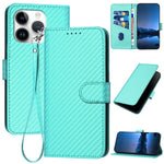Capa de telemóvel em pele com fivela de fibra de carbono e cordão, Para iPhone 13 Pro Max, Para iPhone 13 Pro, Para iPhone 13, Para iPhone 13 mini, Para iPhone 12 / 12 Pro, Para iPhone 12 Pro Max