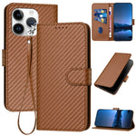 Capa de telemóvel em pele com fivela de fibra de carbono e cordão, Para iPhone 13 Pro Max, Para iPhone 13 Pro, Para iPhone 13, Para iPhone 13 mini, Para iPhone 12 / 12 Pro, Para iPhone 12 Pro Max