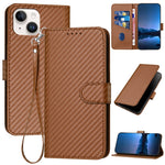 Capa de telemóvel em pele com fivela de fibra de carbono e cordão, Para iPhone 13 Pro Max, Para iPhone 13 Pro, Para iPhone 13, Para iPhone 13 mini, Para iPhone 12 / 12 Pro, Para iPhone 12 Pro Max