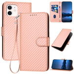 Capa de telemóvel em pele com fivela de fibra de carbono e cordão, Para iPhone 13 Pro Max, Para iPhone 13 Pro, Para iPhone 13, Para iPhone 13 mini, Para iPhone 12 / 12 Pro, Para iPhone 12 Pro Max