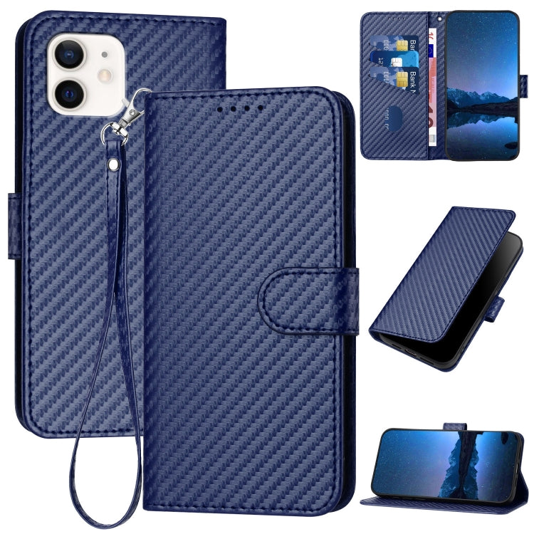 Capa de Telefone em Pele com Fivela de Fibra de Carbono YX0070 com Cordão, Para iPhone 12 mini, Para iPhone 11 Pro Max, Para iPhone 11, Para iPhone 11 Pro, Para iPhone X / XS, Para iPhone XR