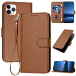 Capa de Telefone em Pele com Fivela de Fibra de Carbono YX0070 com Cordão, Para iPhone 12 mini, Para iPhone 11 Pro Max, Para iPhone 11, Para iPhone 11 Pro, Para iPhone X / XS, Para iPhone XR